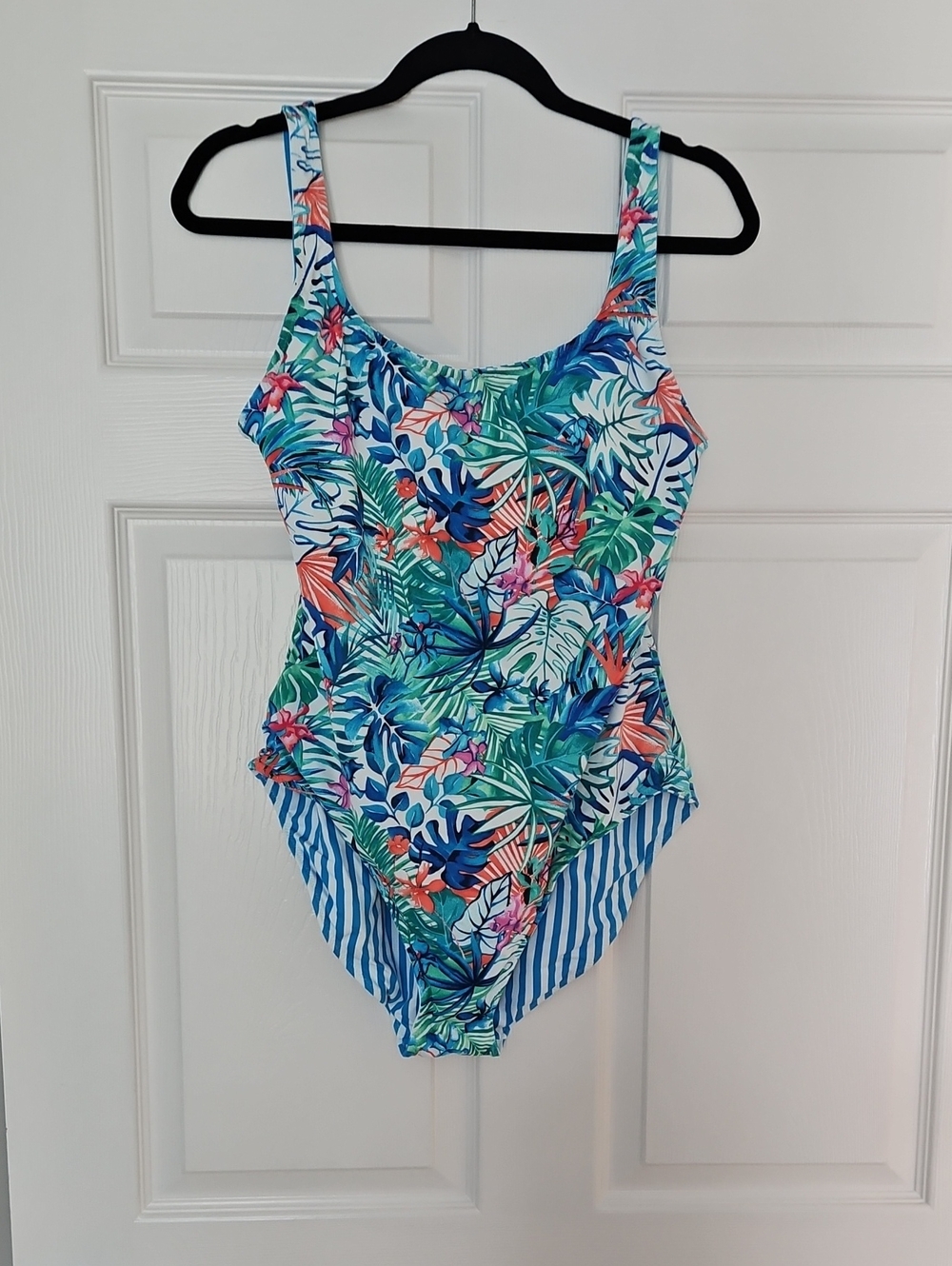 Womens Tropical Floral One-Piece Swimsuit - Blue/Green/Pink. Reversable